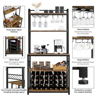 Yaheetech 65" Wine Bakers Rack Freestanding Wine Rack With Glass Holder And Wine Storage, Rustic Brown 5 Yaheetech 65" Wine Bakers Rack Freestanding Wine Rack With Glass Holder And Wine Storage, Rustic Brown - Image 3