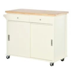 HOMCOM 43" Rolling Kitchen Island, Kitchen Storage Cart On Wheels With Sliding Doors, Cabinet, 2 Drawers, And Towel Rack, Cream White -Restaurant Furniture Store GUEST 4da95f69 3664 46e0 a61d bda892bf0b67