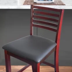 30" Torino Ladder Back Barstool Upholstered Seat - Espresso Wood - Linon -Restaurant Furniture Store GUEST 4dc27753 0f92 4b05 a13f 9e570fb3b75a