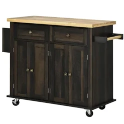 HOMCOM Kitchen Island On Wheels, Rolling Cart With Rubber Wood Top, Spice Rack, Towel Rack & Drawers For Dining Room, Brown Oak -Restaurant Furniture Store GUEST 4eb66fc4 479a 4f8c 95a9 5a1b5b335a7e