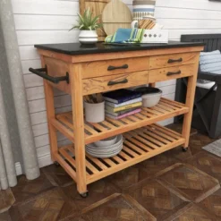 Coastal Wood Kitchen Cart Brown - Olivia & May -Restaurant Furniture Store GUEST 4ec0df5e a32d 49a2 8b9e be175cb9d233