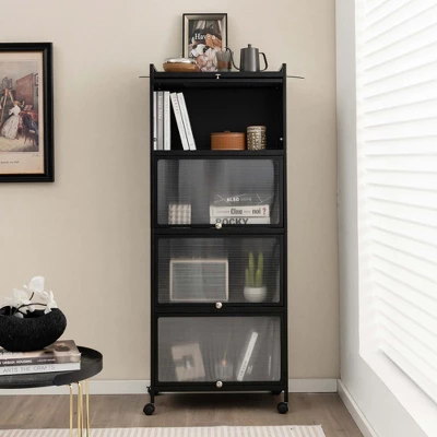 Costway 5-Tier Kitchen Baker's Rack Storage Cabinet Mobile Microwave Stand Flip-up Doors 6 Costway 5-Tier Kitchen Baker's Rack Storage Cabinet Mobile Microwave Stand Flip-up Doors - Image 4