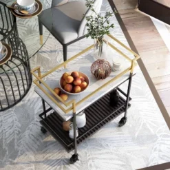Goodspring Faux Marble Top 2 Shelf Serving Cart Black/White - HOMES: Inside + Out -Restaurant Furniture Store GUEST 50b8b067 09f6 4fcd a0dd c729b2c94f00