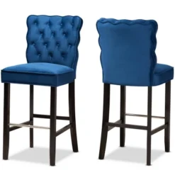 2pc Daphne Velvet Fabric Upholstered And Wood Counter Height Barstool Set - Baxton Studio -Restaurant Furniture Store GUEST 51ceab23 f879 4761 ae09 f11a9bfb7d34