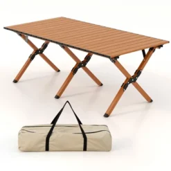 Costway Folding Aluminum Camping Table With Carry Bag Roll-Up Picnic Table With Wood Grain -Restaurant Furniture Store GUEST 51d450a7 4ec7 4946 bf7a 8f69976ac99e