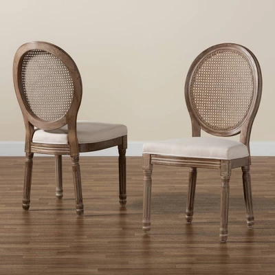 Set Of 2 Louis Fabric Upholstered With Rattan And Wood Dining Chairs Beige/Brown - Baxton Studio 9 Set Of 2 Louis Fabric Upholstered With Rattan And Wood Dining Chairs Beige/Brown - Baxton Studio - Image 7