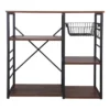 Wood And Metal Bakers Rack With 4 Shelves And Wire Basket Brown/Black - Benzara -Restaurant Furniture Store GUEST 525291d8 e66c 4508 a005 1702474d8aa4