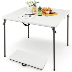 Costway Folding Camping Table Portable HDPE Outdoor Picnic Dining Table W/ Handle WhiteGrey -Restaurant Furniture Store GUEST 5315e869 2868 4c35 9cf2 9da36fec3e85