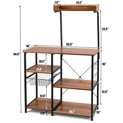 Costway 4-Tier Vintage Kitchen Baker's Rack Utility Microwave Stand W/ Basket & 5 Hooks 3 Costway 4-Tier Vintage Kitchen Baker's Rack Utility Microwave Stand W/ Basket & 5 Hooks
