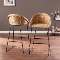Set Of 2 Werte Water Hyacinth Barstools Natural/Black - Aiden Lane -Restaurant Furniture Store GUEST 54378903 56ed 4d9a 8cb7 8d535f5a92e8