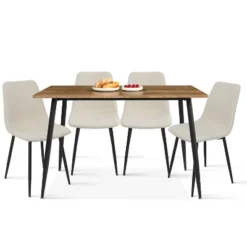 Charls+Bingo 5-Piece Metal Legs And 4 Upholstered Chairs Modern Rectangular Dining Table Furniture Set-The Pop Maison
