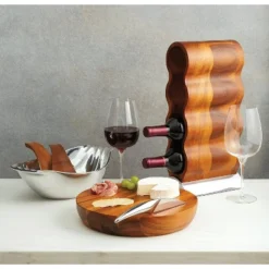 Nambe Handcrafted Acacia Wood Curvo Winery Rack With Alloy Metal Base Modern Design, Holds 4 Bottles, Brown Silver 9 Nambe Handcrafted Acacia Wood Curvo Winery Rack With Alloy Metal Base Modern Design, Holds 4 Bottles, Brown Silver -Restaurant Furniture Store GUEST 558f522f d2c8 494e 803a 7e43e3306f8f