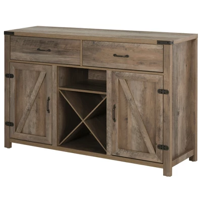HOMCOM Wooden Farmhouse Sideboard, Storage Buffet Cabinet With 2 Large Drawers, X-Shaped Wine Rack, And Cabinets, Distressed Brown 5 HOMCOM Wooden Farmhouse Sideboard, Storage Buffet Cabinet With 2 Large Drawers, X-Shaped Wine Rack, And Cabinets, Distressed Brown - Image 3
