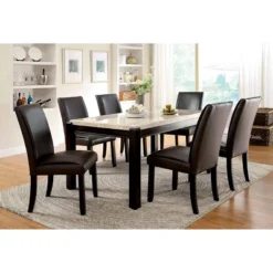 7pc Lanbert Marble Table Top Dining Table Set Dark Walnut - HOMES: Inside + Out