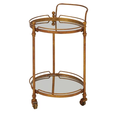 Traditional Iron And Mirrored Bar Cart Brass - Olivia & May 4 Traditional Iron And Mirrored Bar Cart Brass - Olivia & May - Image 2