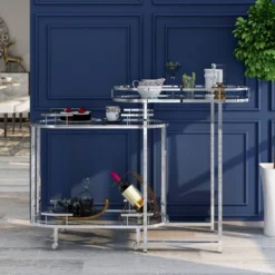 Carrowdore Glass Shelf Serving Cart Chrome/Clear - MiBasics