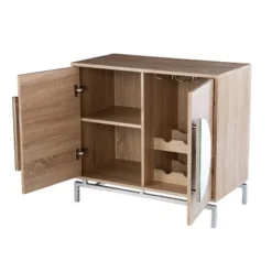 Befail Bar Cabinet With Wine Storage Natural/Chrome - Aiden Lane -Restaurant Furniture Store GUEST 58739718 7a5d 46ec 8134 823fa73a9923