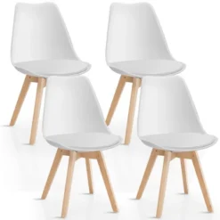 Costway Set Of 4 Dining Chair Mid Century Modern Shell PU Seat W/ Wood-Leg White -Restaurant Furniture Store GUEST 595a478c f3ae 4b7b ac98 936709250895