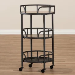 Bristol Rustic Industrial Style Metal And Wood Mobile Serving Cart - Brown - Baxton Studio -Restaurant Furniture Store GUEST 596ff4d7 c918 4999 a259 73d3c7846270