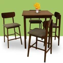 Zenvida Mid Century Counter Height Dining Table Set, Square Solid Wood Table And Chairs