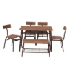 JOMEED 6 Piece Industrial Style Stainless Metal Frame Kitchen Dining Room Table, Chairs, & Bench Furniture Set With Storage, Brown -Restaurant Furniture Store GUEST 5cbcf3dd 5b4e 43aa ae11 bf4980ad73f0