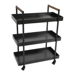 Metal Frame Bar Cart With Tray Shelves Black - The Urban Port