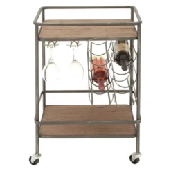 Metal And Wood 2 Tiered Wine Rack Chart Gray - Olivia & May
