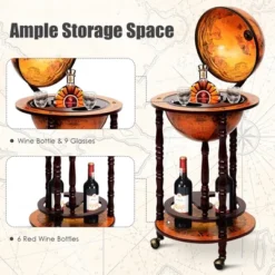Costway 17.5'' Wood Globe Wine Bar Stand 16th Century Italian Rack Liquor Bottle Shelf -Restaurant Furniture Store GUEST 5e3da795 52b6 4f8e 9365 4c304a05c55b