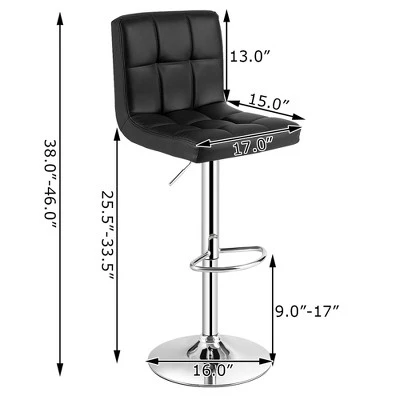 Costway Adjustable Swivel Bar Stool Counter Height Bar Chair PU Leather W/ Back Black 4 Costway Adjustable Swivel Bar Stool Counter Height Bar Chair PU Leather W/ Back Black - Image 2