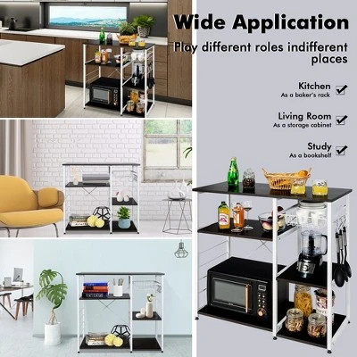 Costway Industrial Kitchen Baker's Rack Microwave Stand Utility Home Shelf W/ 6 Hooks 5 Costway Industrial Kitchen Baker's Rack Microwave Stand Utility Home Shelf W/ 6 Hooks - Image 3
