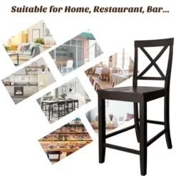 Costway Set Of 2 24'' Counter Height Barstools Kitchen Dining Chairs Rubber Wood Frame -Restaurant Furniture Store GUEST 60fbdc8f 6235 45c6 a434 f897e518574f