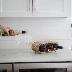 Wrapped Brass Metal & Rattan Wine Bottle Holder - Foreside Home & Garden -Restaurant Furniture Store GUEST 61894069 e598 47da 9674 32a24ffe54e9