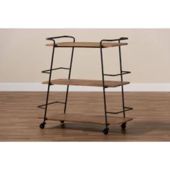 3 Tier Bernard Industrial Metal And Wood Mobile Wine Bar Cart Black/Walnut - Baxton Studio -Restaurant Furniture Store GUEST 61b9a6bd f52f 4fd1 a73a 4cc0bb493645