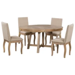 5 PCS Round Wood Extendable Dining Table Set With 4 Upholstered Dining Chairs-ModernLuxe -Restaurant Furniture Store GUEST 62a0d22f 09b3 4f40 a197 cc20893dc552