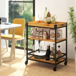 Costway 3-Tier Kitchen Cart Island Rolling Rack Serving Trolley Detachable Top & Glass Holder -Restaurant Furniture Store GUEST 62e122d6 8e76 4029 8e98 bdc03998c8dc