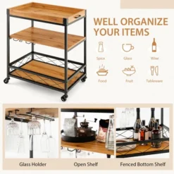 Costway 3-Tier Kitchen Cart Island Rolling Rack Serving Trolley Detachable Top & Glass Holder -Restaurant Furniture Store GUEST 6389f907 7771 4fc5 8261 4678a6268239