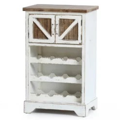 LuxenHome White And Natural Wood 2-Door Wine Cabinet -Restaurant Furniture Store GUEST 653fd839 0753 45ab 8bb9 92396abfff06