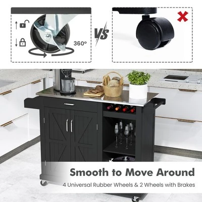 Costway Kitchen Island Cart Rolling Utility Trolley Stainless Steel Top Wine Rack 9 Costway Kitchen Island Cart Rolling Utility Trolley Stainless Steel Top Wine Rack - Image 7