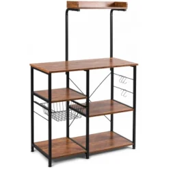 Costway 4-Tier Vintage Kitchen Baker's Rack Utility Microwave Stand W/ Basket & 5 Hooks 24 Costway 4-Tier Vintage Kitchen Baker's Rack Utility Microwave Stand W/ Basket & 5 Hooks -Restaurant Furniture Store GUEST 65643966 2c05 48c1 81b0 8cfbbf53ef78
