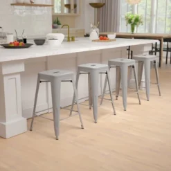 Emma And Oliver 4 Pack 24" High Metal Indoor Counter Bar Stool - Stackable Stool
