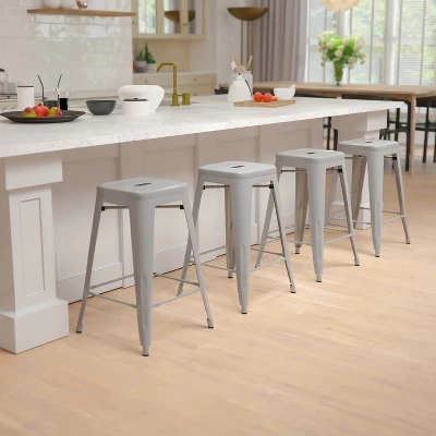 Emma And Oliver 4 Pack 24" High Metal Indoor Counter Bar Stool - Stackable Stool 3 Emma And Oliver 4 Pack 24" High Metal Indoor Counter Bar Stool - Stackable Stool