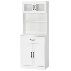 HOMCOM Freestanding Kitchen Pantry, 4-Door Buffet Cabinet With Hutch, Coffee Bar With Adjustable Shelves, 63.5 Inches, White -Restaurant Furniture Store GUEST 66068933 5001 4d3c a7c7 1f54b3c22f3d