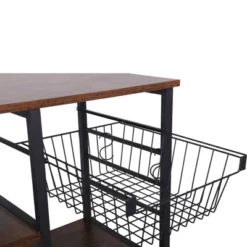 Wood And Metal Bakers Rack With 4 Shelves And Wire Basket Brown/Black - Benzara -Restaurant Furniture Store GUEST 66d70f2c d276 4338 893f 7b858fe5436d