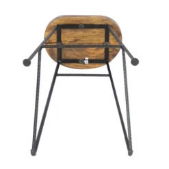 Wooden Saddle Seat Barstool With Iron Rod Legs Brown/Black - The Urban Port -Restaurant Furniture Store GUEST 681f9372 eef1 4ab4 8997 2efd54316868