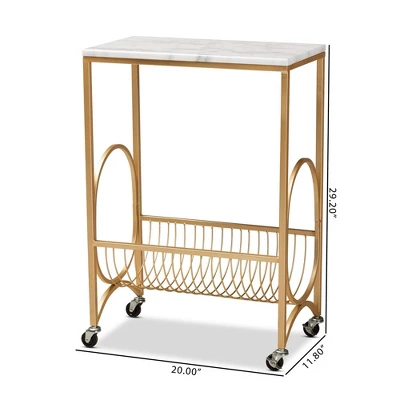 Jacek Metal Wine Cart With Marble Tabletop Gold - Baxton Studio 9 Jacek Metal Wine Cart With Marble Tabletop Gold - Baxton Studio - Image 7