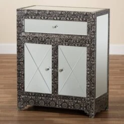 Wycliff Metal And Mirrored Glass 1 Drawer Sideboard Buffet Dark Gray/Silver - Baxton Studio -Restaurant Furniture Store GUEST 6bb36b4c 67ee 4e31 9dd4 ca9f0e73c38a