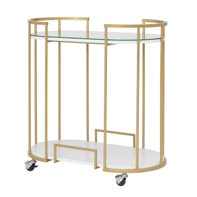 Pavillion 2 Tier Oval Bar Serving Cart Shelves With Glass Mirror Gold - Studio Designs 3 Pavillion 2 Tier Oval Bar Serving Cart Shelves With Glass Mirror Gold - Studio Designs