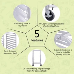 Costway 10 Sheet Aluminum Bakery Rack Silver Commercial Cookie Bun Pan Kitchen W/Wheel -Restaurant Furniture Store GUEST 6c752f31 84ac 4f1a a777 72ef02cc60d9