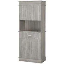 HOMCOM 72" Kitchen Buffet With Hutch, Freestanding Pantry Cupboard With Utility Drawer, 2 Door Cabinets And Countertop, Grey Wood Grain -Restaurant Furniture Store GUEST 6e6eb6fc 36de 47f2 a81f 4cfcb7e9ebda