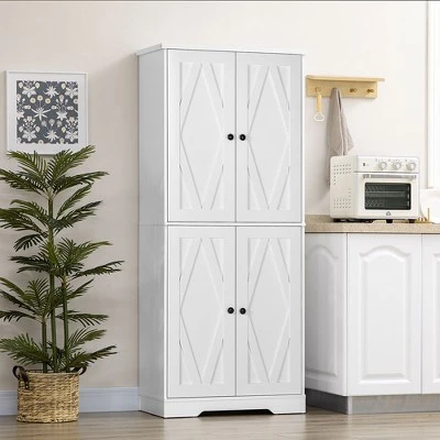 HOMCOM 70.75" Farmhouse Tall Kitchen Pantry Storage Cabinet, Freestanding Cabinets With Doors And Shelves, Kitchen Shelf Storage With 4 Tiers, White 3 HOMCOM 70.75" Farmhouse Tall Kitchen Pantry Storage Cabinet, Freestanding Cabinets With Doors And Shelves, Kitchen Shelf Storage With 4 Tiers, White